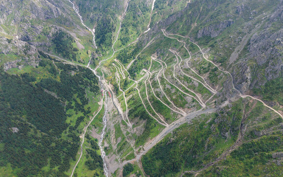 Aerial View of Derebasi Hairpin Bends in Bayburt and Soganli Pass in Gumushane Turkey Featuring Extreme Mountain Roads in the Black Sea Highlands