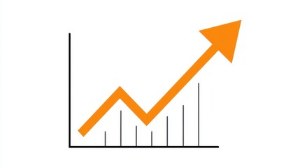 Obraz premium A line graph with an upward trend indicated by an orange arrow. 
