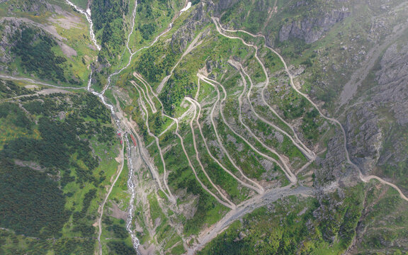 Aerial View of Derebasi Hairpin Bends in Bayburt and Soganli Pass in Gumushane Turkey Featuring Extreme Mountain Roads in the Black Sea Highlands