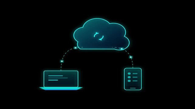 Modern cloud data transfer animation between devices