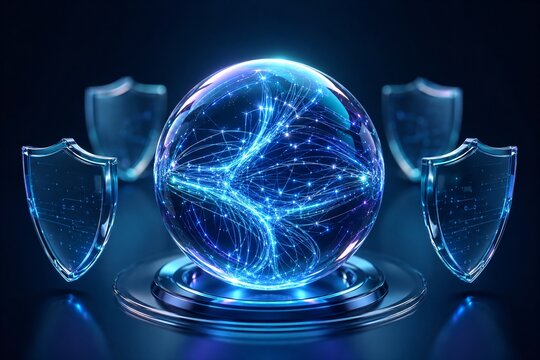 Abstract Iridescent Glass Neural Network and Data Security Background