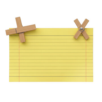 Yellow lined paper note attached with wooden clothespins