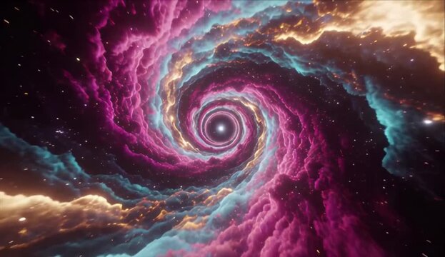 Colorful nebula tunnel space vortex spiral galaxy starfield fantasy cloud cosmic energy swirl mysterious depth surreal sky swirl colorful portal glowing dreamlike storm