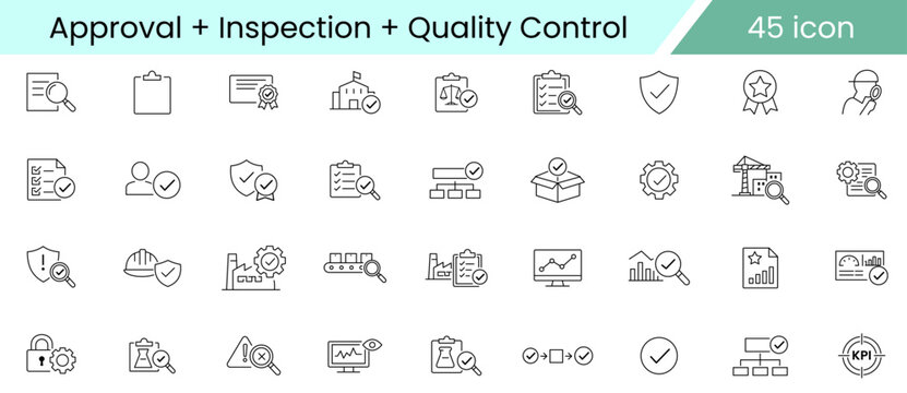 Approval Process Inspection Quality Control Icons Set Transparent Background