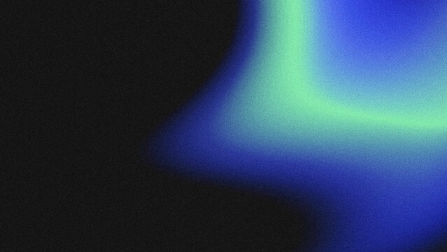 Minimal abstract textured backdrop with heavy film grain noise, smooth flowing curved gradient of deep royal blue and pale mint neon green glowing streak on black base.