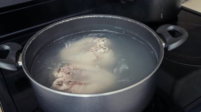 Boiling Chicken Breast in Pot.