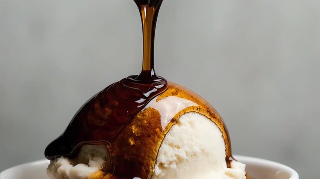 syrup flowing down ice cream
