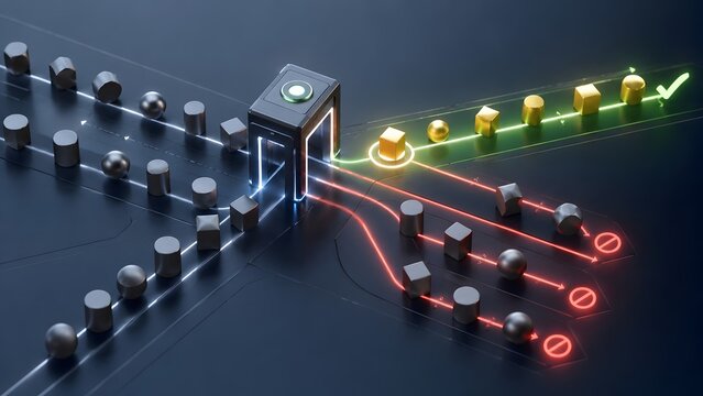 Automated Quality Control Scanner System Sorting Gold Cubes from Rejected Grey Shapes