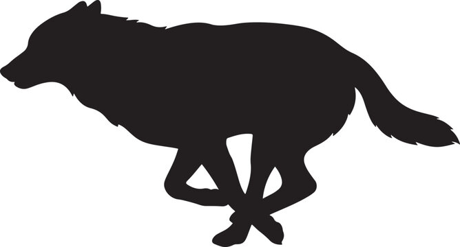 Black silhouette wolf running on all fours
