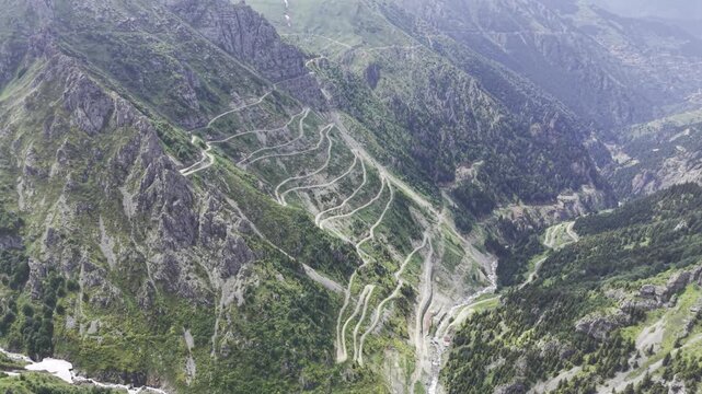 Cinematic Drone Footage of Derebasi Hairpin Roads in Bayburt and Soganli Pass in Gumushane Turkey Among Extreme Mountain Landscapes and Deep Valleys