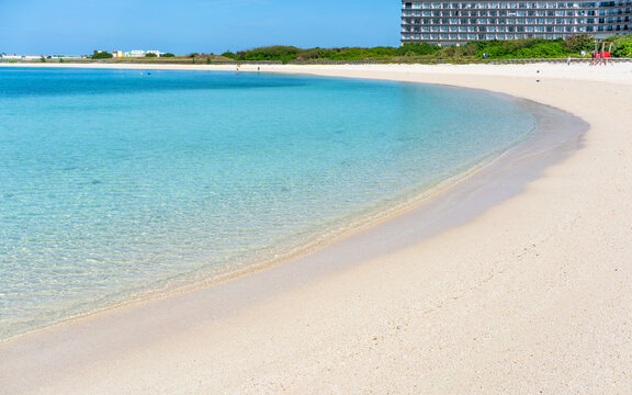 Scenic view of Miyako island Sunset Beach with white sand and blue sea and nobody in Miyakojima Okinawa Japan