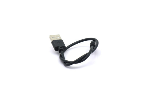 Black USB cable for charging communication devices.