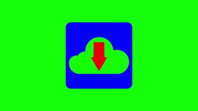 Cloud download sign arrow icon animation on transparent background, cloud storage syncing continuous with down loop arrow.