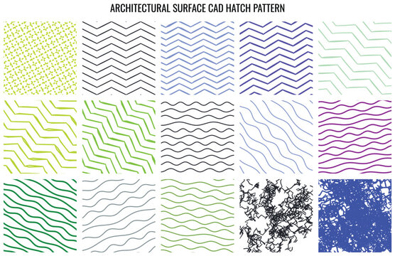 Collection of wavy and zigzag line patterns for architectural rendering and technical surface detail design applications