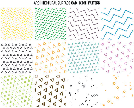 Creative set of geometric triangle hatch patterns and circular abstract textures for modern architectural surface design