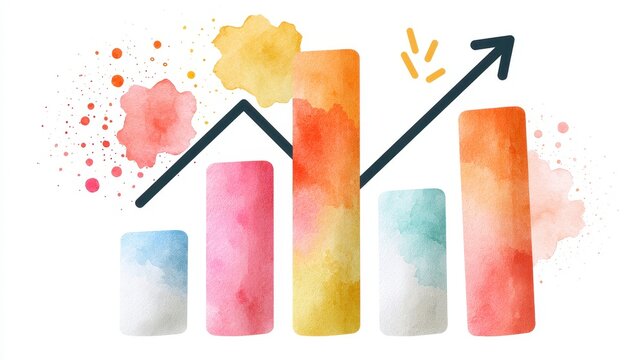 Economy macro trend analysis theme side view water color colored pastel flat design. 