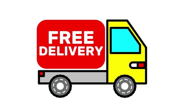 Free shipping truck service icon sign animation on transparent background, free shipping delivery sign animated.