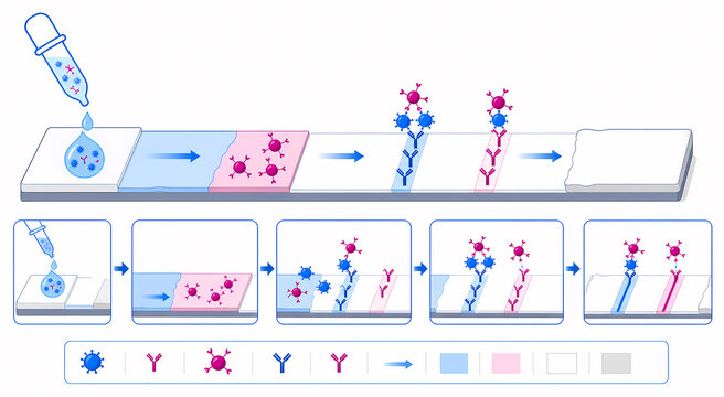 Lateral flow rapid antigen test mechanism illustration