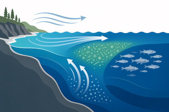 Ocean upwelling nutrients food web illustration