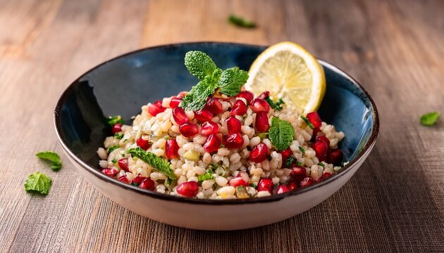 a vibrant and healthy barley salad with pomegranate seeds mint and other fresh ingredients a delicious and colorful dish
