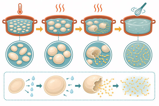 Starch gelatinization heating water illustration