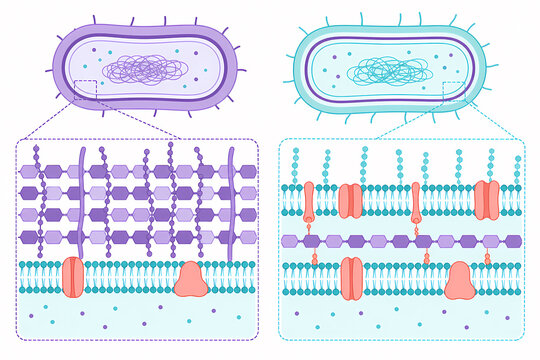 Gram positive versus Gram negative cell wall illustration