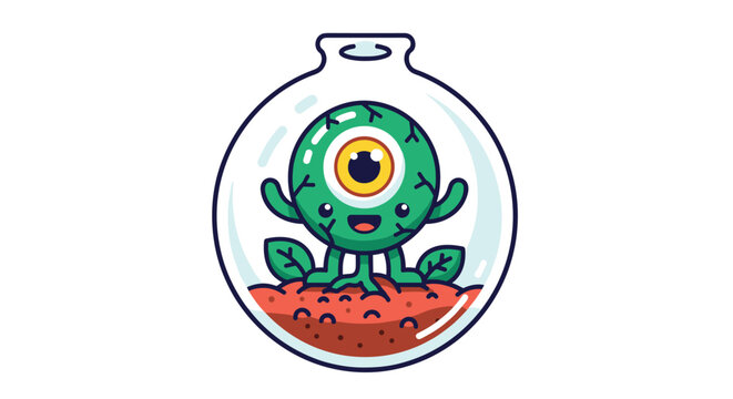 Cartoon monster in a glass bottle.