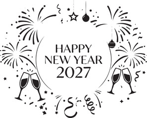 Obraz premium Happy New Year 2027 Fireworks Celebration Greeting Banner Vector Design