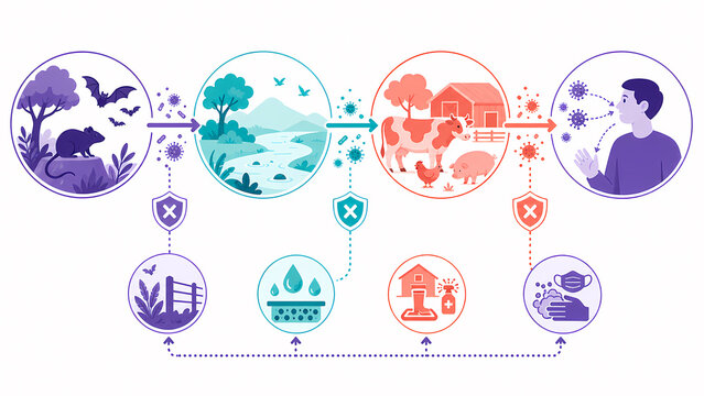 Zoonotic pathogen spillover transmission chain illustration