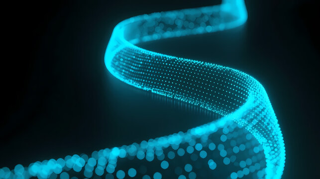 Glowing blue digital light stream in dark void