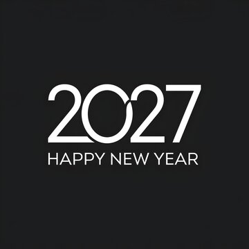 Happy New Year 2027 Minimalist Line Art Typography on Black Background