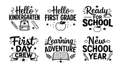 Obraz premium Collection of Back To School Graphic Designs Featuring School Supplies And Motivational Phrases
