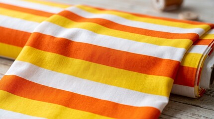 Fototapeta premium Vibrant striped fabric with classic candy corn colors for creative projects