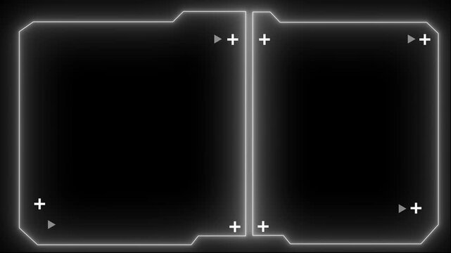 Futuristic hud interface elements with glowing neon Blue and Pink borders and digital data displays. Futuristic hud frame border concept, screen overlay.