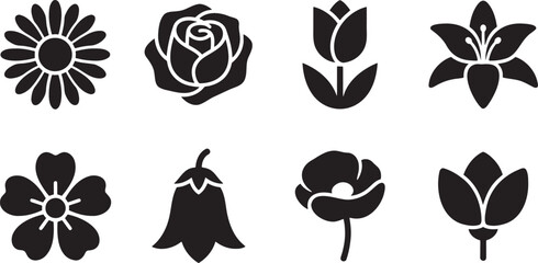 Set of classic single flower heads including rose tulip daisy and lily © HM