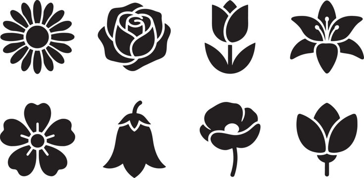 Set of classic single flower heads including rose tulip daisy and lily
