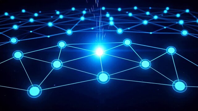 Blue glowing network nodes and connections