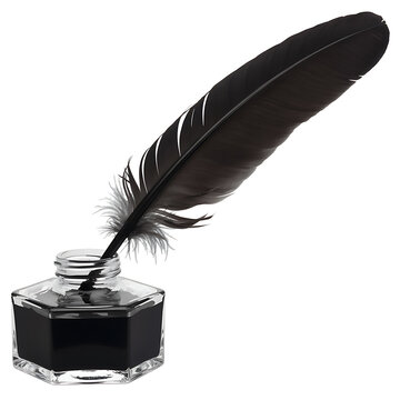 Black feather quill in ink pot