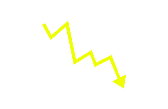 Yellow downward zigzag economic crash arrow vector icon