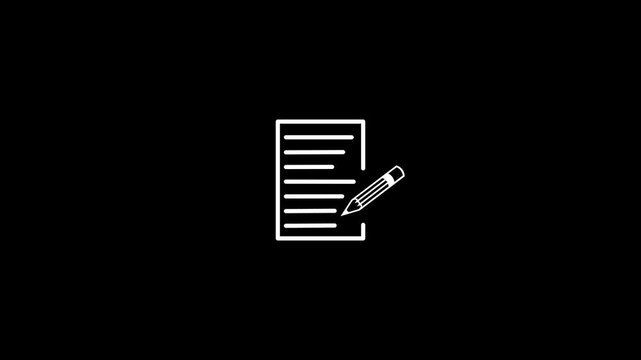Document icon with pen sign animation.Business documents icon isolated on black background.