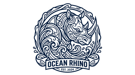 Ocean Rhino Logo Design - Stylized Rhinoceros Emblem with Waves © LAILATUS