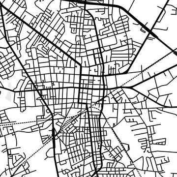 Symbol Map of the City Sumter (South Carolina, USA) showing the city center with a simple road network of black lines