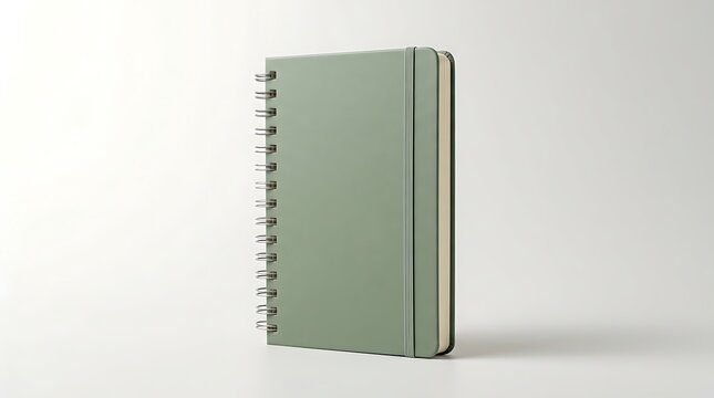 Sage green spiral notebook with elastic band closure for daily notes and personal journaling