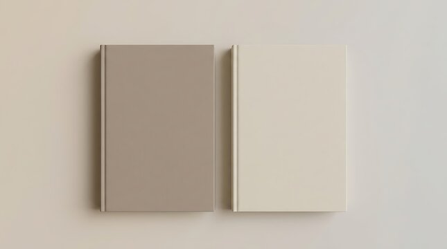 Two blank hardcover books with beige and taupe covers side by side for a clean mockup design
