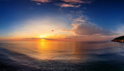 Obraz premium Panorama Of Beutiful Orange Sunset On The Calm Sea