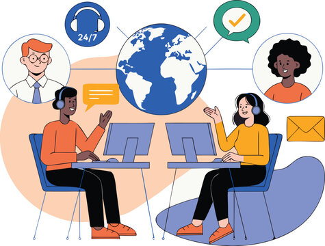 Business professionals collaborating on data analytics, renewable energy, and smart city technology projects. Flat vector illustration team workshop, isolated on white background.