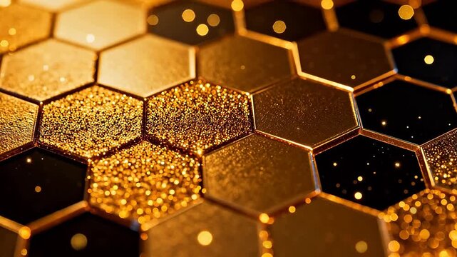 Golden hexagonal pattern with sparkles