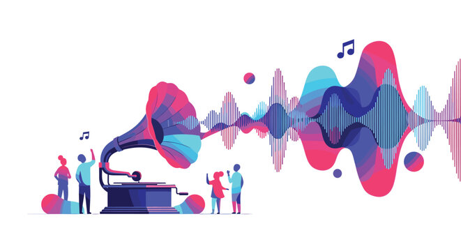 People listening to music sound wave.