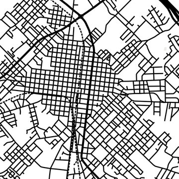 Symbol Map of the City Bryan (Texas, USA) showing the city center with a simple road network of black lines