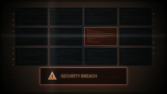 Cyber Security Breach Alert on Futuristic Digital Screen Interface